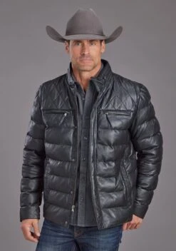 Men's Stetson Black Quilted Leather Jacket
