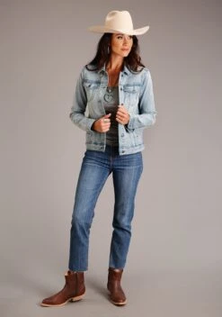 Stetson Light Blue Denim Jacket W/ Back Floral Emroidery -Way Out West Trading Shop 1109802020520c