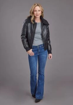 Women's Stetson Black Leather Bomber Jacket -Way Out West Trading Shop 1109805397101b