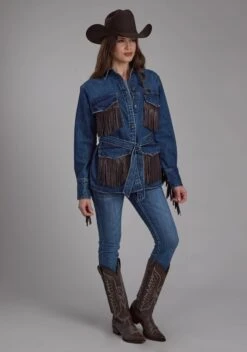 Women's Roper Denim Fringe Western Jacket -Way Out West Trading Shop 1109805946058b