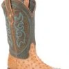 John B. Stetson Antique Saddle Ostrich Square Toe Boot -Way Out West Trading Shop 1202018520214a