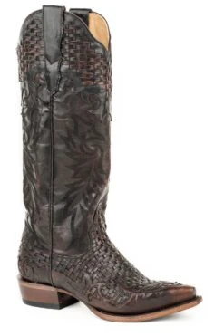 Stetson Brown Calf Skin Basket Weave Snip Toe Boot